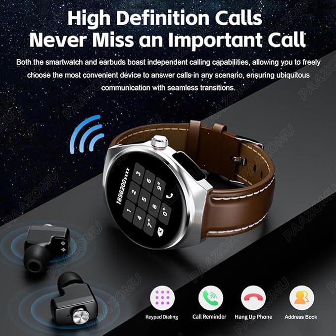 2-in-1 Smartwatch + Wireless Earbuds | Bluetooth Calls, Fitness Tracker, 9D Sound | Steel Frame