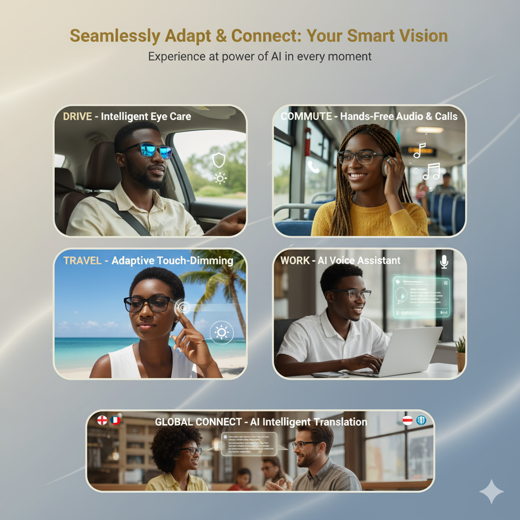Smart Touch-Dimming Glasses with AI Translation, HD Calls & Music Player
