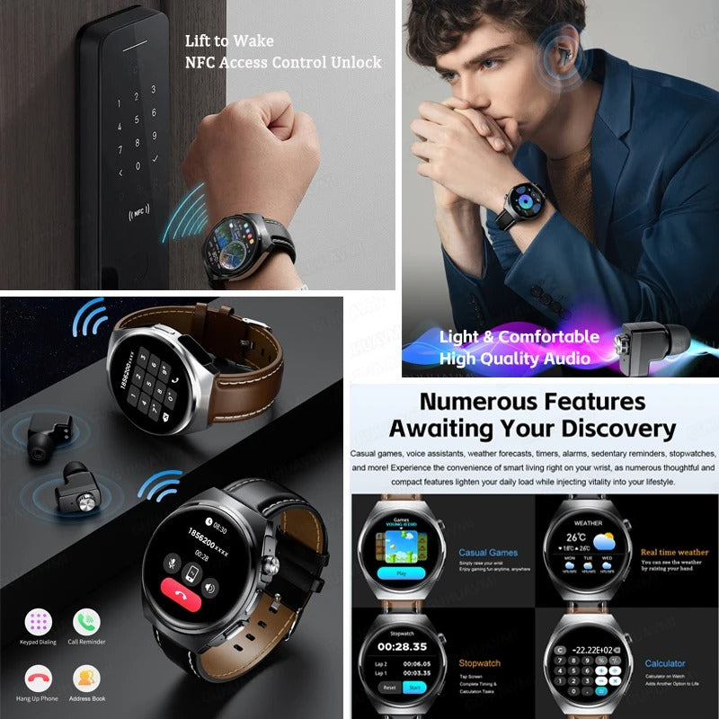 2-in-1 Smartwatch + Wireless Earbuds | Bluetooth Calls, Fitness Tracker, 9D Sound | Steel Frame