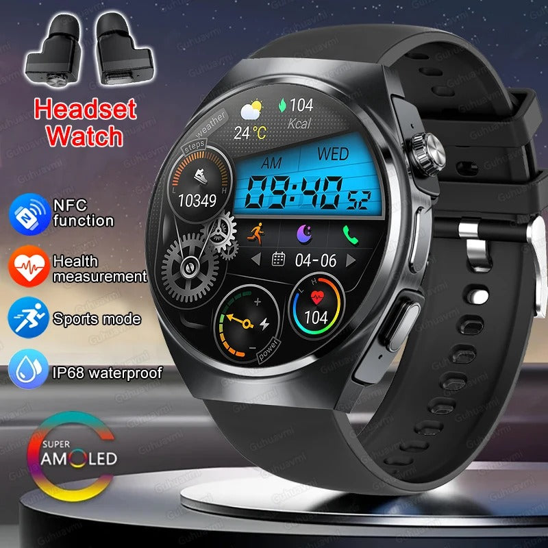 2-in-1 Smartwatch + Wireless Earbuds | Bluetooth Calls, Fitness Tracker, 9D Sound | Steel Frame