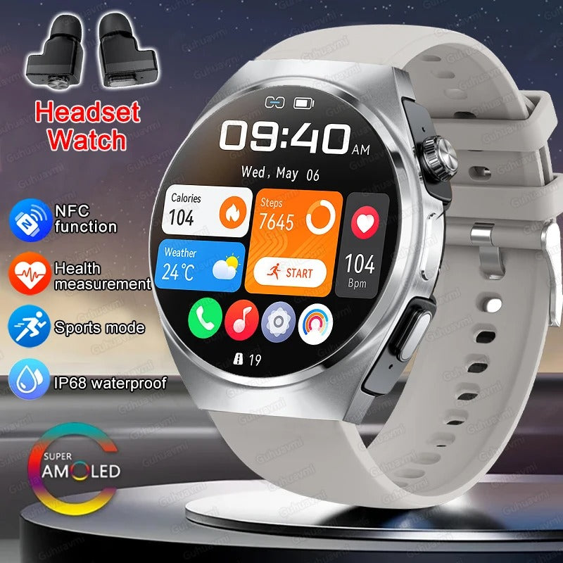 2-in-1 Smartwatch + Wireless Earbuds | Bluetooth Calls, Fitness Tracker, 9D Sound | Steel Frame
